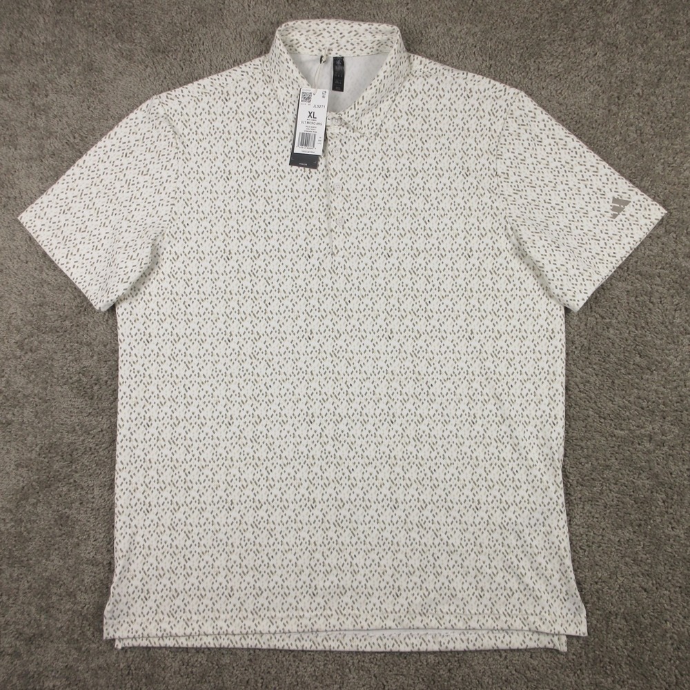 Adidas Polo Shirt Mens XL White Cream Geometric Golf Performance Logo Tennis NEW